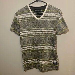 Green Gray White Striped Billabong V-Neck Shirt